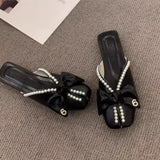 Pearl Slides With Bow Woman Slippers New Collection Original Style Shoes for Women Unique Waterproof Chic and Elegant
