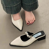 2026 New Summer Women Cover Toe Mules Slippers Fashion Metal Decoration Thick Heel Slide Shoes Comfort Street Style Footwear
