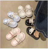 2025 DIY Laceup Platform Slippers For Women Home Street Garden Shoes Thick Sole Fashion Clogs Girls Summer Sandals Beach Slides