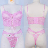 Women Intimates Sexy Bra & Panties Underwear Set Lace Splicing Perspective Sexy Lingerie Erotic 2-Piece Bra + Panty Set