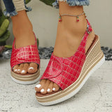 Buckle Strap Wedge Heel Sandals for Women Summer 2026 Plaid Pattern Platform Sandals Woman Thick Bottom Anti Slip Beach Shoes