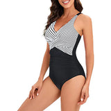 Sexy Stripe Patchwork Swimwear Women 2026 V-neck One Piece Bikini High Waist Slim Monokini Summer Suspender Backless Beachwear