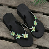 Luxury Crystal Butterfly Wedge Heel Flip Flops Women Fashion Clip Toe Thick Bottom Slippers Woman Summer Beach Non Slip Slides
