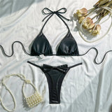 Glitter Sparkling Bow Halter Bikini Female Swimsuit Women Swimwear Two-Pieces Bikini Set Padded Bather Bathing Suit Swim V7567