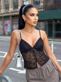 2026 Summer Women Vest Split-Front Bows Spaghetti Strap Lace Tank Tops Sleeveless Camisole Out Going Retro Streetwear