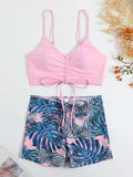 Tropical Print Drawstring Bikini 2026 Women High Waist Swimsuit Tie Front Shorts Swimwear Female Bathing Suit Swimming Summer