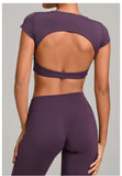 No Padded Women's Yoga T-shirt Short Sleeves Bra Backless Fitness Top Beautiful Back Gym Clothes Form-fitting Running Tee