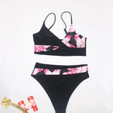Women's Color Block Print Bikini Set Swimsuit with Adjustable Shoulder Straps Fashionable High Waist Swimwear for Summer Beach