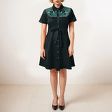 Western Cowgirl Printed Dress Halloween Cosplay Costume Summer Cowboy Button-Down Dress Short Sleeves 100% Cotton Sexy Dress