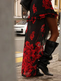 Ahagaga 2025 Summer Fashion Women's Straps Dresses Print Asymmetrical Chiffon Floral Streetwear Skinny Trailing Yk2 Vestidos