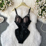 MOYISU Sexy Western Style Bodysuit for Women Sheer Net Halter Push Up Pads Summer Lingerie Figure Control See Through Hot Sale
