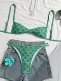 S - XL Flowers Printed High Leg Cut Bikini Female Swimsuit Women Swimwear Two-pieces Bikini set Bather Bathing Suit Swim V6965