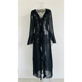 New Sexy V Neck Ruffled Long Sleeve Chiffon Tunic Beach Cover Up Cover-ups Beach Dress Beach Wear Beachwear Female Women V5976