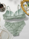 Two Pieces Transparent Floral Bras Panties Set Clothing Sexy Underwire Push Up Lingeries For Women lace bra A2123