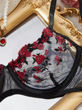 Womens Embroidered Bralette Lingerie And Panty Set Floral Design Soft Stretch Fabric Comfortable Everyday Underwear