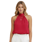 Women's Summer Halter Tank Tops Stylish High Neck Bow Tie Back Sleeveless Solid Color Going Out Vest