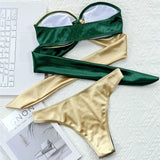Splicing Strapless Bandeau Bikinis Sets 2026 Mujer Swimsuit Women Swimwear Back Bow Bathing Suit Biquinis Swim Wear Beachwear