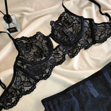Summer French Lace Bralette Beachwear Small Bust Anti-Sagging Soft Wire Light Support Gathering AU MOYISU Sexy Panty Tushy Set