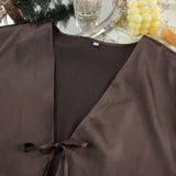 Women Silk Satin Pajama Set Deep V Neck Long Sleeve Lace Trim Tie Front Top Pants Soft Loungewear Elegant Home Sleepwear Night