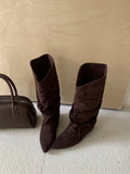 2026 New Winter Vintage Pleated Women Mordern High Boots Designer Slip on Pointed Toe Internal Elevation Shoes Botas De Mujer
