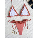 XS - L Shiny Frilled Halter Strappy Bikini Women Swimwear Female Swimsuit Two-pieces Bikini set Bather Bathing Suit Swim K7061
