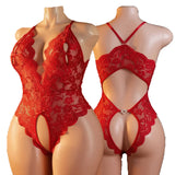 Erotic Hot women Plus Size Lace Halter Teddy Bodysuit Crotchless Criss-Cross Back Deep V Neck Open Crotch sexy Lingerie 1XL-4XL
