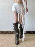 Women's Summer Mini Skirt Long Tassel Design Casual Solid Multi-Layered Ruffles Low Rise Short Skirts
