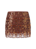 Womens Summer Sequined Mini Skirt Slim Fit Stylish Beaded Geometric Pattern Low Rise Short Skirts