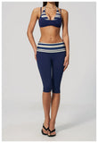 Summer Polka Dot Yoga Sets Women Hanging Neck Shockproof Sports Bra Fitness Suit Folding High Waist Mid Pants Gym Tracksuit