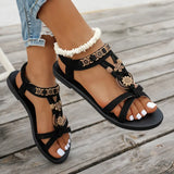 Flowers Decor Flats Bohemian Sandals Women Plus Size 36-43 Summer Gladiator Sandalias Mujer Lightweight Non Slip Beach Sandles