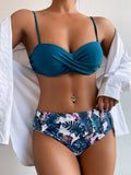 2026 Bandeau Swimsuit Women High Waist Bikini Printed Swimwear Female Padded Bathers Bathing Swimming Swim Suit Beachwear