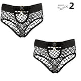 2pcs Sexy Women's Panties Briefs  Elasticity Underwear Mid Waist Fishnet Lingerie Ladies Hollow Out Transparent Underpants