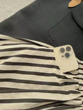 Retro Chic Solid Color Striped Skirt For Women In Summer, High Waisted And Slimming A-line Mid Length Umbrella Skirt Casual OHS8