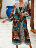 13 Colors Printed With Belt Crochet Knitted Tunic Beach Dress Beach Wear Beachwear Beach Cover Up Cover-upsFemale Women V7201