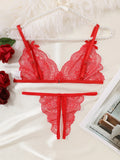 Floral Lace Sexy Lingerie Bow Open Split Cup Intimates Bra And Thongs Sets Crotchless Naughty Porn Sex Outfit Women's Underwear