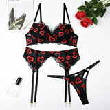 Toucheart Sexy Bra Lingerie 2-piece Set Mesh Transparent Bodysuit Heart Embroidery Lace Hollow Underwear Sexy Bras Body Femme