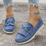 Retro Tassel Bowknot Flats Shoes Women Solid Color Faux Suede Flat Shoes Woman Wear Resistant Plus Size 36-43 Casual Shoes Lady