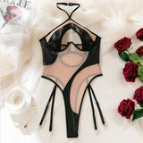 DEKA-See Through Mesh Bodysuit for Women, Matching Halter, Lace Up Bathing Suit, Push Up Swimsuit, Beach Swimwear