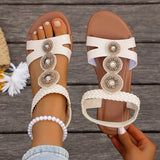 Summer Gold Crystals Flat Sandals for Women Plus Size 43 Slip On Gladiator Sandals Woman Weave Strap Soft Sole Bohemia Sandles