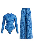 Long Sleeve Printed Swimwear Women One Piece Swimsuit With Pants Lady Sexy Swimming Suit Fashion Female Beachwear Pool Outfits