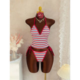 S - XL Striped V Neck Tankini Halter Bikini Female Swimsuit Women Swimwear Bather Bathing Suit Swim Two-pieces Bikini set K8110