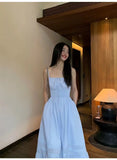 Women's Fashion All-Cotton Strap Long Dress Women's Satin Dress Lace Trim Elegant Evening Wear Dress For Woman Sleeveless GNTG