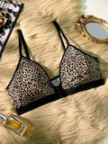 Hot 3/4 Cup Sexy Deep V leopard Wireless bra Fashion front closure Push up bra Comfortable unlined sexy lingerie