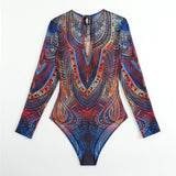 XS - XXL Printed Long Sleeve With Sarong Women Swimwear One Piece Swimsuit Female High Leg Cut Bather Bathing Suit Swim V7136