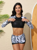 Women's Swimsuit Tankini Set Female Long Sleeves Swimwear 2025 Surfing Sports Pool Beachwear Two-Piece Bathing Suits With Shorts