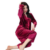Pajamas gold velvet long sleeve lace cardigan set sexy home wear