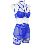 Toucheart Trendy Lingerie 4 Pieces Set Exotic Sexy Bra Eroctic Garter Underwear Set Women's Mesh See-through Luxury Underwear