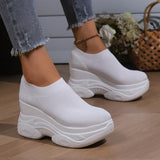 Black White Chunky Platform Knitted Sneakers Women Slip On Thick Bottom Vulcanizd Shoes Woman Breathable Mesh Walking Shoes