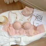 Sexy Lolita Bra Set for Women Wireless Push Up Bralette Lace Sexy Lingerie Set for Small Bust Gathering No Underwire MOYISU S-XL