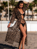 New Sexy Leopard Printed Beach Cover Up Chiffon Cover-ups Swimwear Beach Wear Summer Beachwear Female Women Long Dress V3219